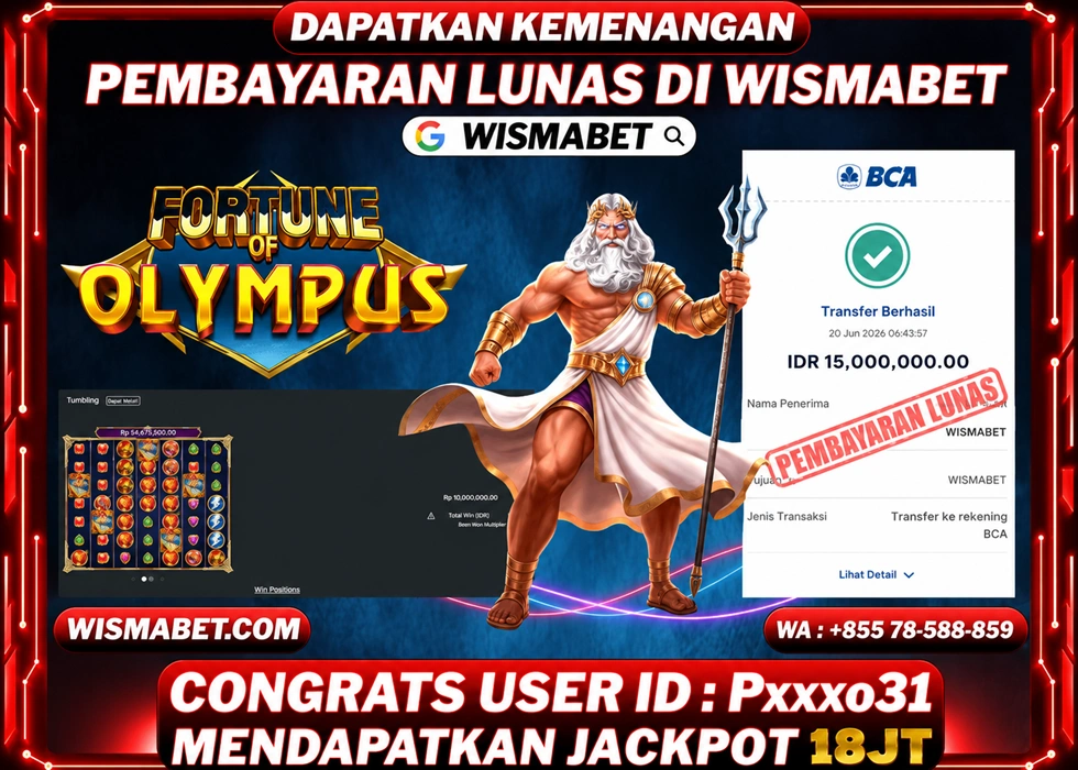 WISMABET - BUKTI KEMENANGAN JACKPOT Fortune of Olympus Rp18,000,000,- LUNAS